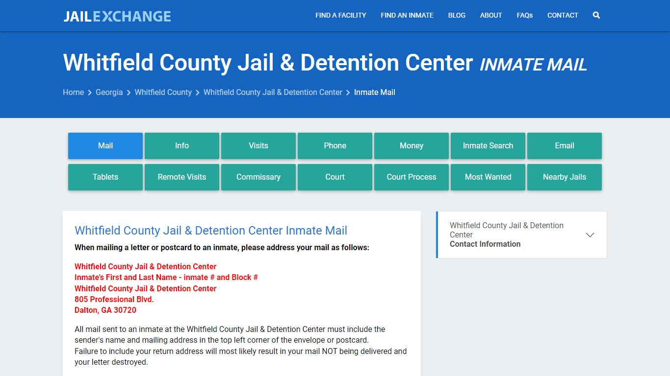 Inmate Mail - Whitfield County Jail & Detention Center, GA